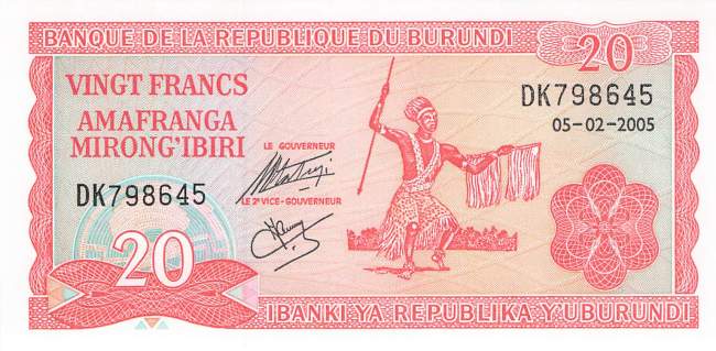 Burundi p27d 20 Francs 2005